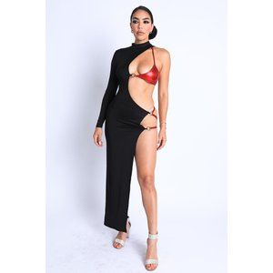 Women's Sexy Strap Detailed Asymmetric Maxi Dress Party Dance Club Wet Look